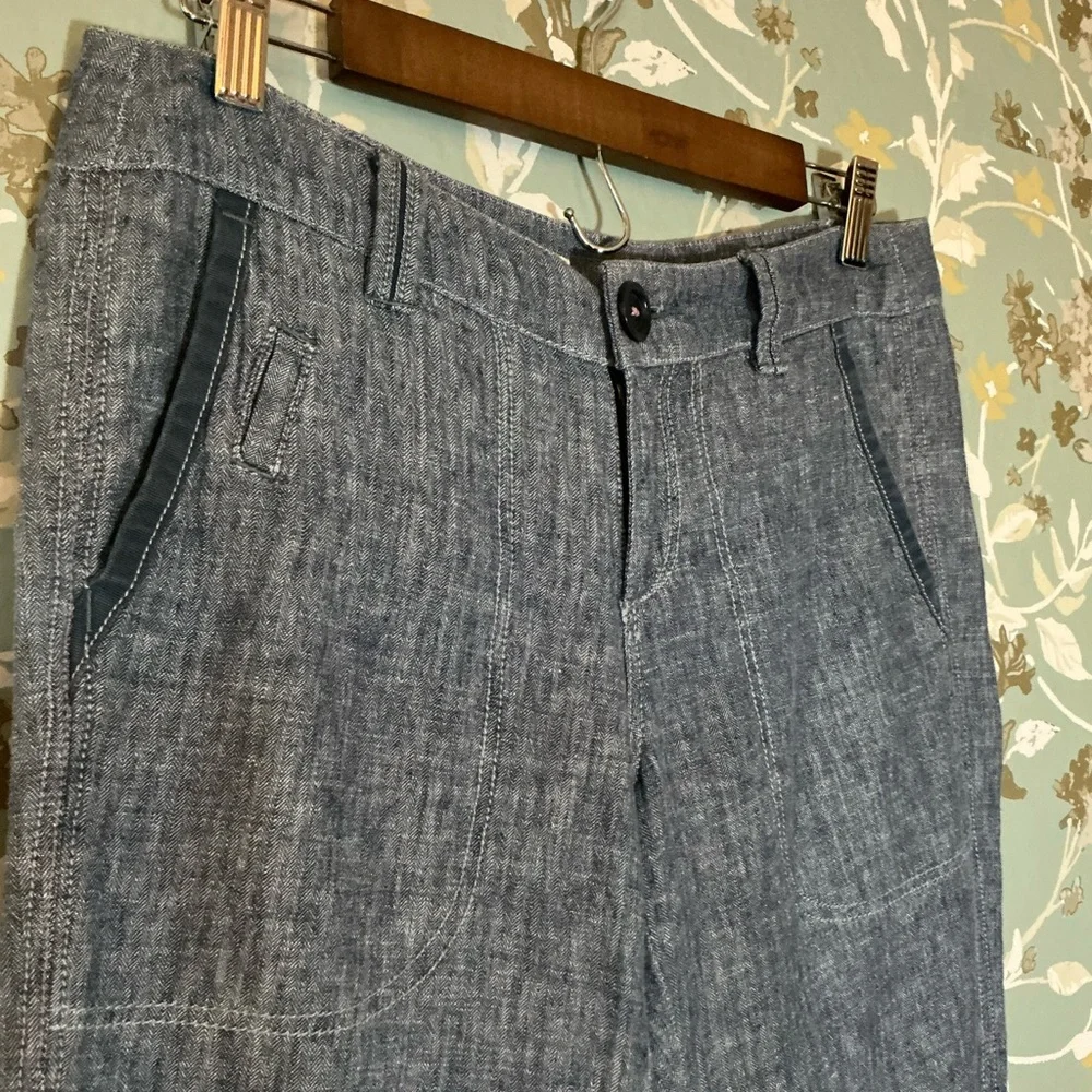 Pilcro Wide Leg Linen-Blend Pants in Heathered Blue - Picture 4 of 6